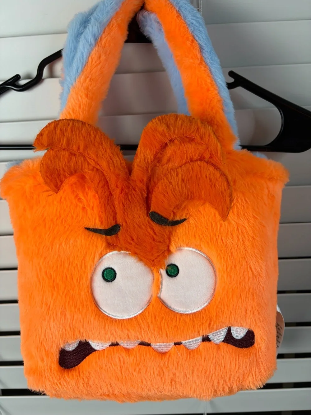 DISNEY Inside Out2 Joy and Anger Plush Tote Handbag Purse,blue/ orange, One size